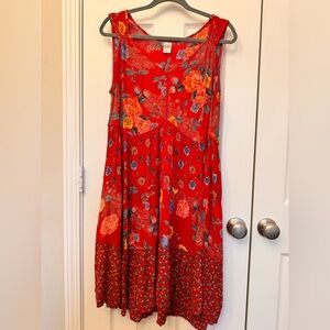 BILA Floral Red BOHO Soft Flowy Dress